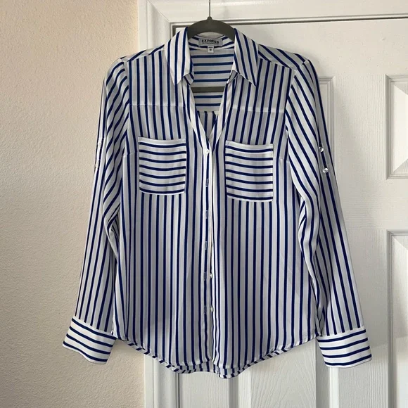 Express Two Pocket Portofino Button Down Striped - Picture 2 of 7